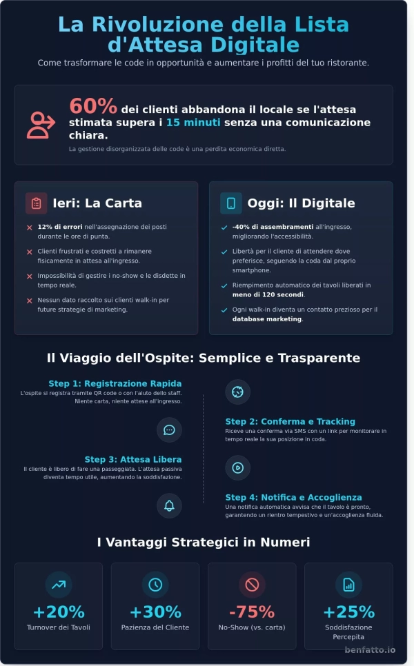 Lista d’attesa ristorante digitale: Guida completa all’ottimizzazione dei coperti 2026